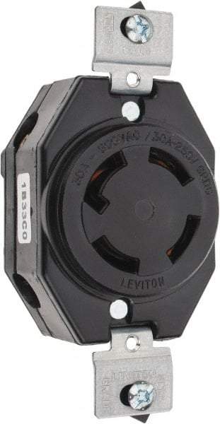 Leviton - 250 VDC, 250/600 VAC, 30 Amp, NonNEMA, Self Grounding Receptacle - 3 Poles, 4 Wire, Female End, Black - Makers Industrial Supply