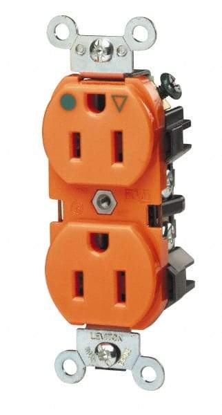 Leviton - 125 VAC, 20 Amp, 5-20R NEMA Configuration, Orange, Industrial Grade, Isolated Ground Duplex Receptacle - 1 Phase, 2 Poles, 3 Wire, Flush Mount, Tamper Resistant - Makers Industrial Supply