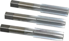 Made in USA - 9/16-18 UNF, 4 Flute, Bottoming, Plug & Taper, Chrome Finish, High Speed Steel Tap Set - Right Hand Cut, 3-19/32" OAL, 1-21/32" Thread Length, 2B/3B Class of Fit - Exact Industrial Supply