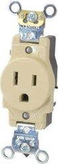 Leviton - 125 VAC, 15 Amp, 5-15R NEMA Configuration, Ivory, Industrial Grade, Self Grounding Single Receptacle - 1 Phase, 2 Poles, 3 Wire, Flush Mount, Impact Resistant - Makers Industrial Supply