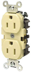 Hubbell Wiring Device-Kellems - 125 VAC, 15 Amp, 5-15R NEMA Configuration, Gray, Specification Grade, Self Grounding Duplex Receptacle - 1 Phase, 2 Poles, 3 Wire, Flush Mount, Corrosion, Heat and Impact Resistant - Makers Industrial Supply