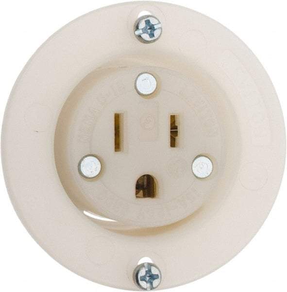 Leviton - 125 VAC, 15 Amp, 5-15R NEMA Configuration, White, Industrial Grade, Self Grounding Single Receptacle - 1 Phase, 2 Poles, 3 Wire, Flush Mount, Corrosion and Impact Resistant - Makers Industrial Supply