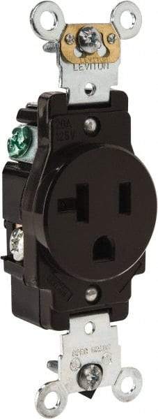 Leviton - 125 VAC, 20 Amp, 5-20R NEMA Configuration, Brown, Industrial Grade, Self Grounding Single Receptacle - 1 Phase, 2 Poles, 3 Wire, Flush Mount, Impact Resistant - Makers Industrial Supply