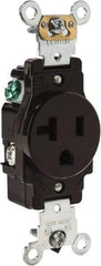 Leviton - 125 VAC, 20 Amp, 5-20R NEMA Configuration, Brown, Industrial Grade, Self Grounding Single Receptacle - 1 Phase, 2 Poles, 3 Wire, Flush Mount, Impact Resistant - Makers Industrial Supply