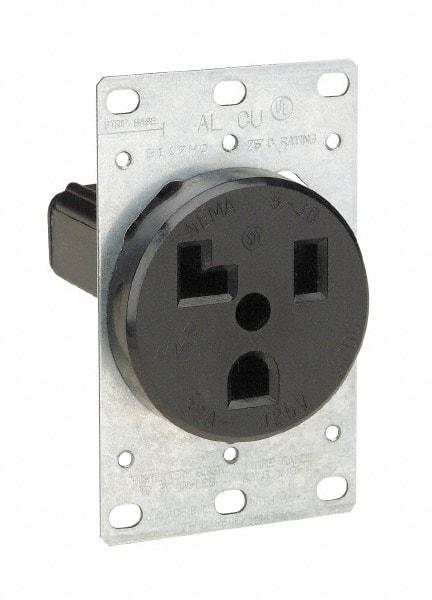 Leviton - 125 VAC, 30 Amp, 5-30P NEMA Configuration, Black, Industrial Grade, Self Grounding Single Receptacle - 1 Phase, 2 Poles, 3 Wire, Flush Mount, Tamper Resistant - Makers Industrial Supply