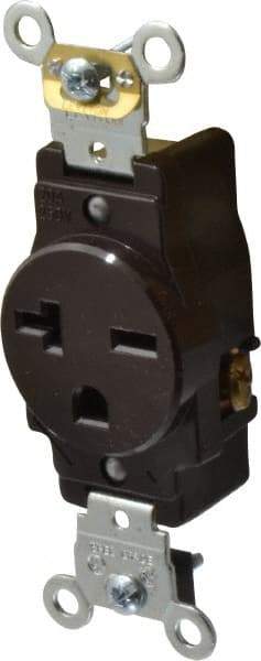 Leviton - 250 VAC, 20 Amp, 6-20R NEMA Configuration, Brown, Industrial Grade, Self Grounding Single Receptacle - 1 Phase, 2 Poles, 3 Wire, Flush Mount, Impact and Tamper Resistant - Makers Industrial Supply