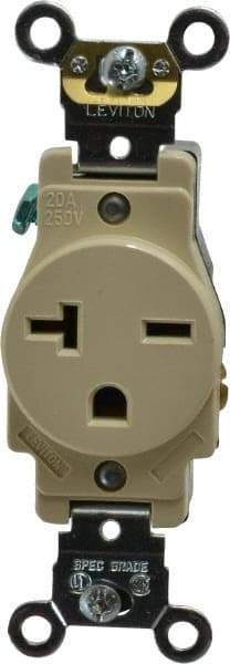 Leviton - 250 VAC, 20 Amp, 6-20R NEMA Configuration, Ivory, Industrial Grade, Self Grounding Single Receptacle - 1 Phase, 2 Poles, 3 Wire, Flush Mount, Impact and Tamper Resistant - Makers Industrial Supply