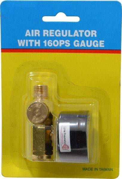 PRO-SOURCE - 1/4 NPT Port, Brass Dial Air Regulator - 10 to 120 psi Range, 120 Max psi Supply Pressure, 1/4" Gauge Port Thread, 2.36" Wide x 1.653" High - Makers Industrial Supply