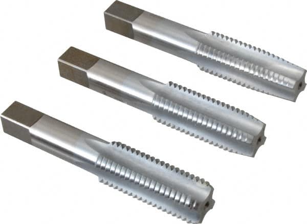 Made in USA - 7/8-9 UNC, 4 Flute, Bottoming, Plug & Taper, Chrome Finish, High Speed Steel Tap Set - Right Hand Cut, 4-11/16" OAL, 2-7/32" Thread Length, 2B/3B Class of Fit - Makers Industrial Supply