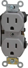 Leviton - 125 VAC, 15 Amp, 5-15R NEMA Configuration, Gray, Industrial Grade, Self Grounding Duplex Receptacle - 1 Phase, 2 Poles, 3 Wire, Flush Mount, Impact Resistant - Makers Industrial Supply