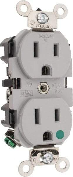 Leviton - 125 VAC/VDC, 15 Amp, 5-15R NEMA Configuration, Gray, Hospital Grade, Self Grounding Duplex Receptacle - 1 Phase, 2 Poles, 3 Wire, Flush Mount, Impact Resistant - Makers Industrial Supply