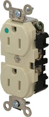 Leviton - 125 VAC, 15 Amp, 5-15R NEMA Configuration, Ivory, Hospital Grade, Self Grounding Duplex Receptacle - 1 Phase, 2 Poles, 3 Wire, Flush Mount, Impact Resistant - Makers Industrial Supply