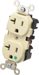 Leviton - 125 VAC, 20 Amp, 5-20R NEMA Configuration, Ivory, Hospital Grade, Self Grounding Duplex Receptacle - 1 Phase, 2 Poles, 3 Wire, Flush Mount, Impact Resistant - Makers Industrial Supply