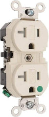 Leviton - 125 VAC, 20 Amp, 5-20R NEMA Configuration, Ivory, Hospital Grade, Self Grounding Duplex Receptacle - 1 Phase, 2 Poles, 3 Wire, Flush Mount, Tamper Resistant - Makers Industrial Supply