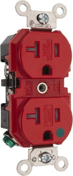 Leviton - 125 VAC, 20 Amp, 5-20R NEMA Configuration, Red, Hospital Grade, Self Grounding Duplex Receptacle - 1 Phase, 2 Poles, 3 Wire, Flush Mount, Tamper Resistant - Makers Industrial Supply