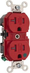 Leviton - 125 VAC, 20 Amp, 5-20R NEMA Configuration, Red, Hospital Grade, Self Grounding Duplex Receptacle - 1 Phase, 2 Poles, 3 Wire, Flush Mount, Tamper Resistant - Makers Industrial Supply