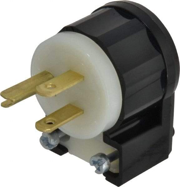 Leviton - 125 VAC, 15 Amp, 5-15P NEMA, Angled, Self Grounding, Industrial Grade Plug - 2 Pole, 3 Wire, 1 Phase, Nylon, Black, White - Makers Industrial Supply