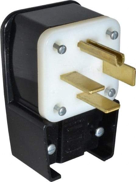 Leviton - 250 VAC, 60 Amp, 15-60P NEMA, Angled, Self Grounding, Industrial Grade Plug - 3 Pole, 4 Wire, 3 Phase, Nylon, Black - Makers Industrial Supply