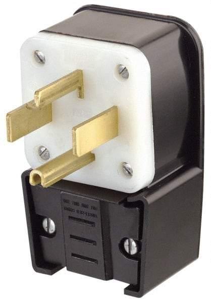 Leviton - 125/250 VAC, 30 Amp, 14-30P NEMA, Angled, Self Grounding, Industrial Grade Plug - 3 Pole, 4 Wire, 1 Phase, Nylon, Black - Makers Industrial Supply