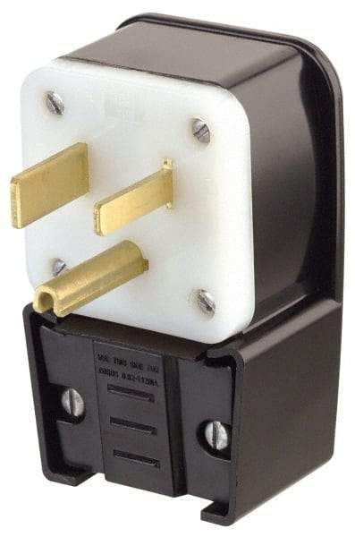 Leviton - 250 VAC, 30 Amp, 15-30P NEMA, Angled, Self Grounding, Industrial Grade Plug - 3 Pole, 4 Wire, 3 Phase, Nylon, Black - Makers Industrial Supply