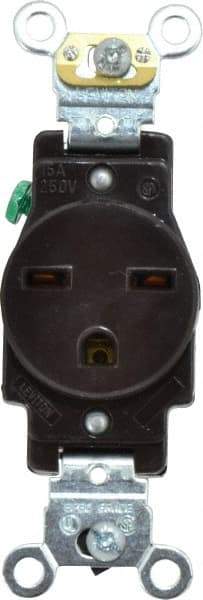 Leviton - 250 VAC, 15 Amp, 6-15R NEMA Configuration, Brown, Industrial Grade, Self Grounding Single Receptacle - 1 Phase, 2 Poles, 3 Wire, Flush Mount, Impact Resistant - Makers Industrial Supply