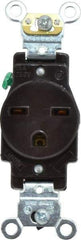 Leviton - 250 VAC, 15 Amp, 6-15R NEMA Configuration, Brown, Industrial Grade, Self Grounding Single Receptacle - 1 Phase, 2 Poles, 3 Wire, Flush Mount, Impact Resistant - Makers Industrial Supply