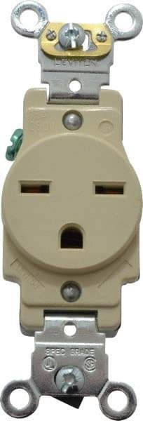 Leviton - 250 VAC, 15 Amp, 6-15R NEMA Configuration, Ivory, Industrial Grade, Self Grounding Single Receptacle - 1 Phase, 2 Poles, 3 Wire, Flush Mount, Impact Resistant - Makers Industrial Supply