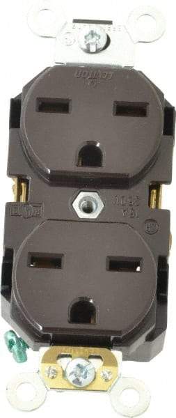 Leviton - 250 VAC, 15 Amp, 6-15R NEMA Configuration, Brown, Industrial Grade, Self Grounding Duplex Receptacle - 1 Phase, 2 Poles, 3 Wire, Flush Mount, Impact Resistant - Makers Industrial Supply