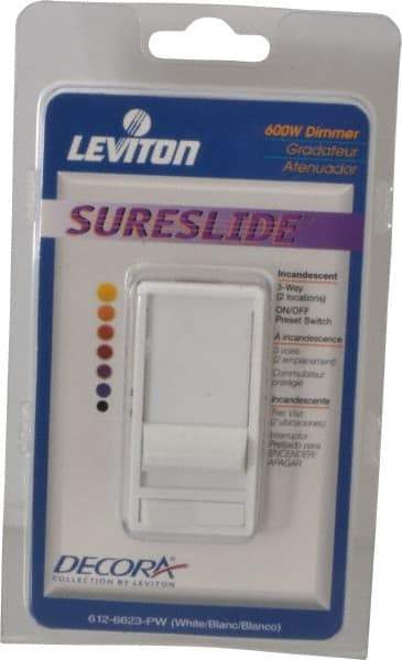 Leviton - 1 Pole, 120 VAC, 60 Hz, 600 Watt, Residential Grade, Rocker, Wall and Dimmer Light Switch - 1.73 Inch Wide x 4.13 Inch High, Incandescent - Makers Industrial Supply