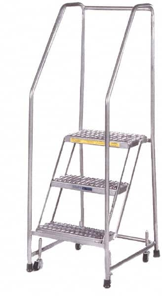 Ballymore - 68" 4 Step Ladder - Rolling Safety Ladder, 300 Lb Capacity, 38" Platform Height, 30" Base Width x 31" Depth, Heavy-Duty Serrated Grating - Makers Industrial Supply