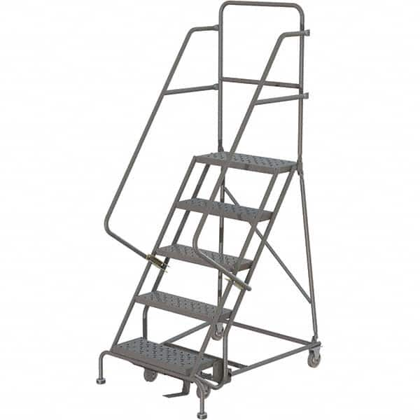 TRI-ARC - 83" 5 Step Ladder - 350 Lb Capacity, 47-1/2" Platform Height, 20" Base Width x 42" Depth, Perforated Tread - Makers Industrial Supply