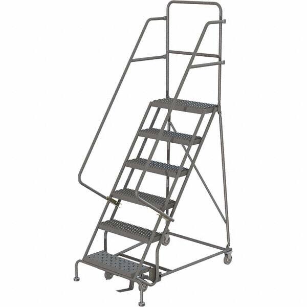 TRI-ARC - 96" 6 Step Rolling Platform Ladder - 450 Lb Capacity, 60" Platform Height, 27" Base Width x 50" Depth, Serrated Tread - Makers Industrial Supply