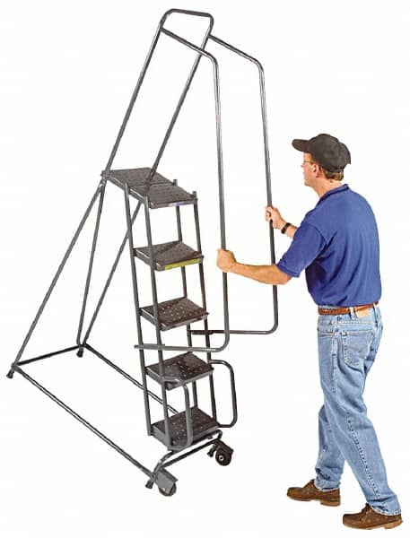 Ballymore - 68" 4 Step Ladder - Tilt & Roll Safety Ladder, 450 Lb Capacity, 38" Platform Height, 30" Base Width x 35" Base Depth, Expanded Metal Tread - Makers Industrial Supply