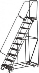 Ballymore - 133" 10 Step All-Directional Ladder - Rolling Safety Ladder, 450 Lb Capacity, 100" Platform Height, 32" Base Width x 74" Depth, Perforated Tread - Makers Industrial Supply