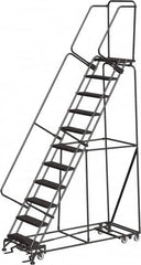 Ballymore - 143" 11 Step Ladder - Rolling Safety Ladder, 450 Lb Capacity, 110" Platform Height, 32" Base Width x 80" Depth, Abrasive Mat Tread - Makers Industrial Supply