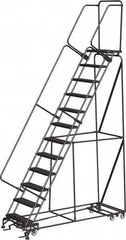 Ballymore - 153" 12 Step Ladder - Rolling Safety Ladder, 450 Lb Capacity, 120" Platform Height, 32" Base Width x 87" Depth, Abrasive Mat Tread - Makers Industrial Supply