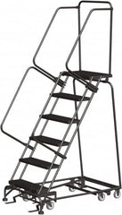 Ballymore - 93" 6 Step All-Directional Ladder - Rolling Safety Ladder, 450 Lb Capacity, 60" Platform Height, 30" Base Width x 49" Depth, Perforated Tread - Makers Industrial Supply