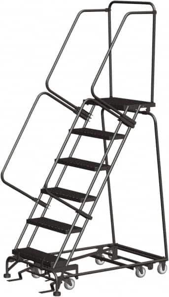 Ballymore - 93" 6 Step Ladder - Rolling Safety Ladder, 450 Lb Capacity, 60" Platform Height, 30" Base Width x 49" Depth, Heavy-Duty Serrated Grating - Makers Industrial Supply