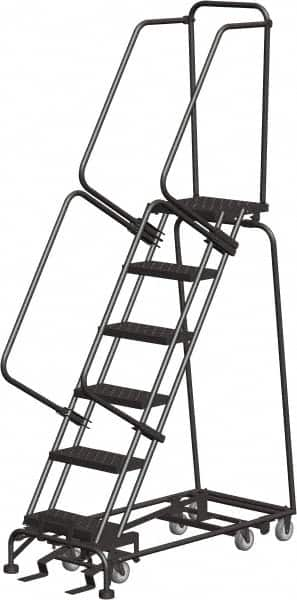 Ballymore - 93" 6 Step All-Directional Ladder - Rolling Safety Ladder, 450 Lb Capacity, 60" Platform Height, 24" Base Width x 49" Depth, Perforated Tread - Makers Industrial Supply