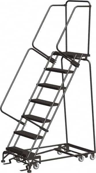 Ballymore - 103" 7 Step Ladder - Rolling Safety Ladder, 450 Lb Capacity, 70" Platform Height, 30" Base Width x 55" Depth, Expanded Metal Tread - Makers Industrial Supply