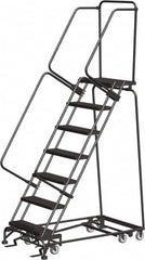 Ballymore - 103" 7 Step All-Directional Ladder - Rolling Safety Ladder, 450 Lb Capacity, 70" Platform Height, 30" Base Width x 55" Depth, Perforated Tread - Makers Industrial Supply