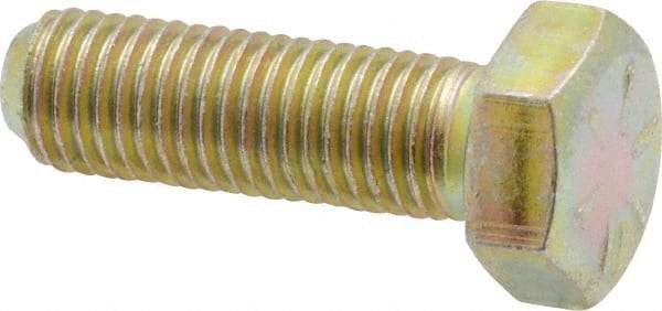 Made in USA - 5/16-24 UNF, 1" Length Under Head Hex Head Cap Screw - Fully Threaded, Grade 8 Alloy Steel, Zinc Yellow Dichromate Finish, 1/2" Hex - Makers Industrial Supply