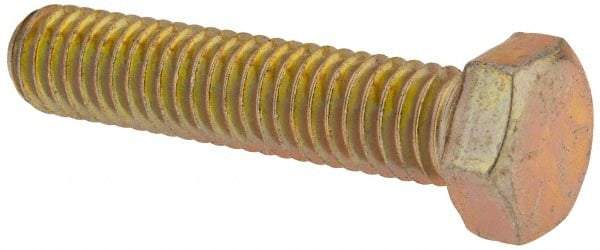 Made in USA - 3/8-16 UNC, 1-3/4" Length Under Head Hex Head Cap Screw - Fully Threaded, Grade 8 Alloy Steel, Zinc Yellow Dichromate Finish, 9/16" Hex - Makers Industrial Supply