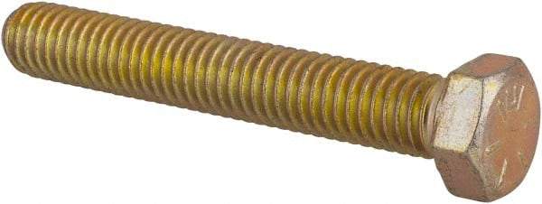 Made in USA - 3/8-16 UNC, 2-1/2" Length Under Head Hex Head Cap Screw - Fully Threaded, Grade 8 Alloy Steel, Zinc Yellow Dichromate Finish, 9/16" Hex - Makers Industrial Supply