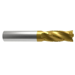 Hertel - 1/2" Diam, 1" LOC, 4 Flute Solid Carbide Roughing Square End Mill - TiN Finish, 3" OAL, 1/2" Shank Diam, Single End, Centercutting - Makers Industrial Supply