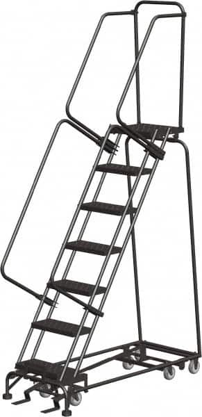 Ballymore - 103" 7 Step All-Directional Ladder - Rolling Safety Ladder, 450 Lb Capacity, 70" Platform Height, 24" Base Width x 55" Depth, Heavy-Duty Serrated Grating - Makers Industrial Supply