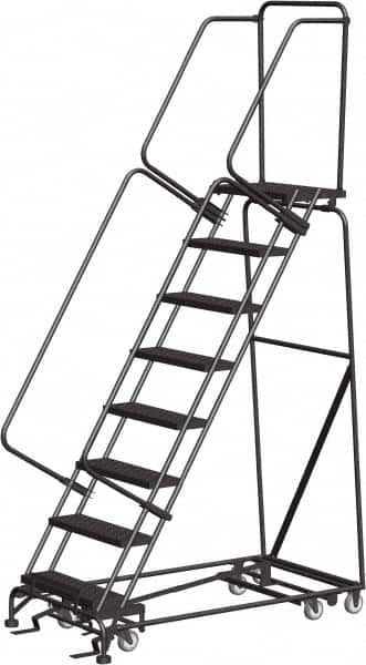 Ballymore - 113" 8 Step All-Directional Ladder - Rolling Safety Ladder, 450 Lb Capacity, 80" Platform Height, 32" Base Width x 61" Depth, Perforated Tread - Makers Industrial Supply