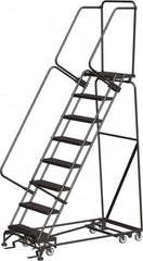 Ballymore - 113" 8 Step Ladder - Rolling Safety Ladder, 450 Lb Capacity, 80" Platform Height, 32" Base Width x 61" Depth, Abrasive Mat Tread - Makers Industrial Supply