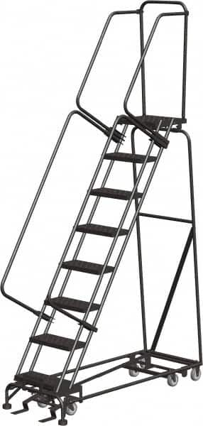 Ballymore - 113" 8 Step All-Directional Ladder - Rolling Safety Ladder, 450 Lb Capacity, 80" Platform Height, 24" Base Width x 61" Depth, Expanded Metal Tread - Makers Industrial Supply