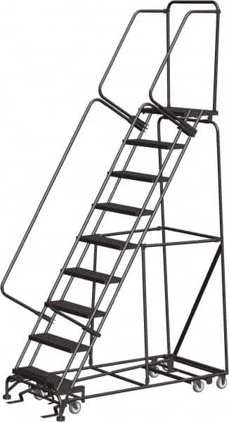 Ballymore - 123" 9 Step All-Directional Ladder - Rolling Safety Ladder, 350 Lb Capacity, 90" Platform Height, 32" Base Width x 68" Depth, Heavy-Duty Serrated Grating - Makers Industrial Supply